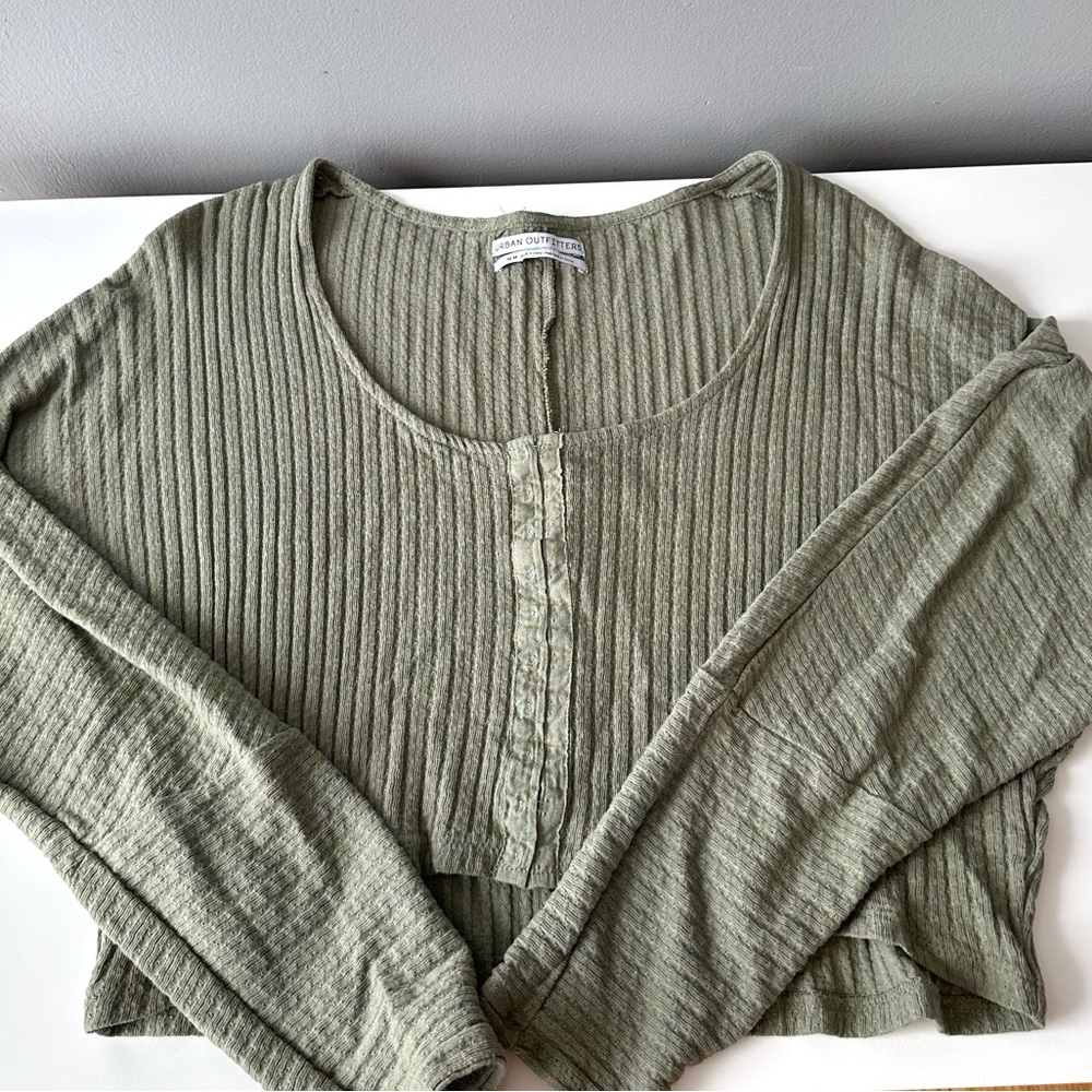 Urban Outfitters- Sage Green Long Sleeve Crop Top W/ Clasp Front